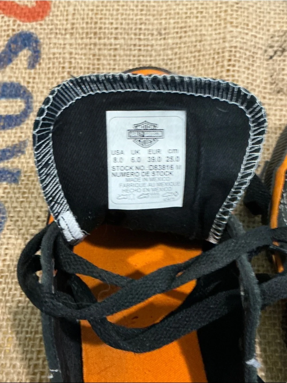 Harley-Davidson Black Sneakers with Orange Trim Size 8 - Picture 2 of 3